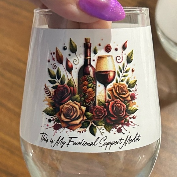 Floral Wine Glass with Fun “Emotional Support Merlot” Quote - Picture 4 of 4